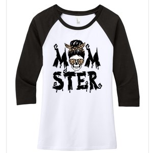 Momster Skull Leopard Kerchief Halloween Funny Mom Monster Funny Gift Women's Tri-Blend 3/4-Sleeve Raglan Shirt