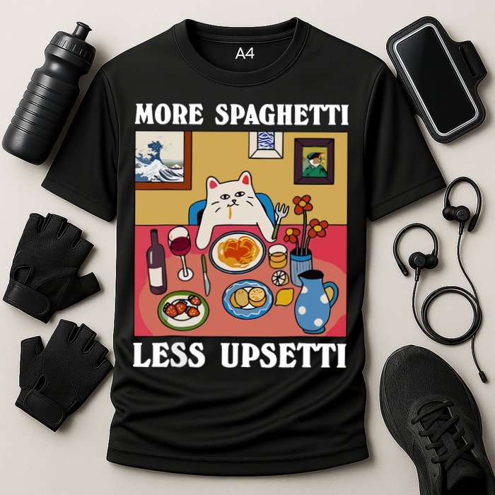 More Spaghetti Less Upsetti Funny Cute Cat Saying Quote Cooling Performance Crew T-Shirt