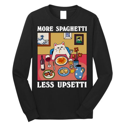 More Spaghetti Less Upsetti Funny Cute Cat Saying Quote Long Sleeve Shirt