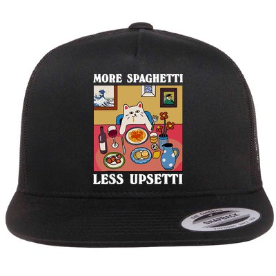 More Spaghetti Less Upsetti Funny Cute Cat Saying Quote Flat Bill Trucker Hat