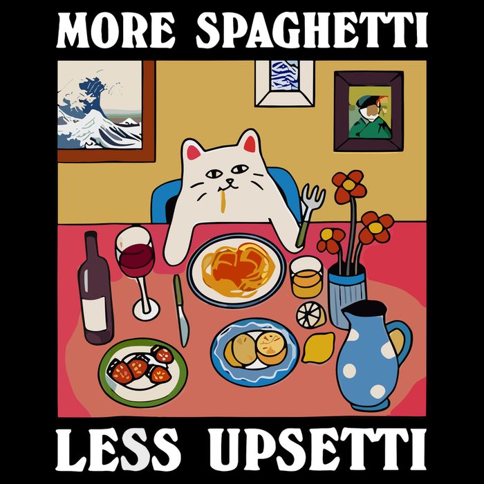 More Spaghetti Less Upsetti Funny Cute Cat Saying Quote Magnet