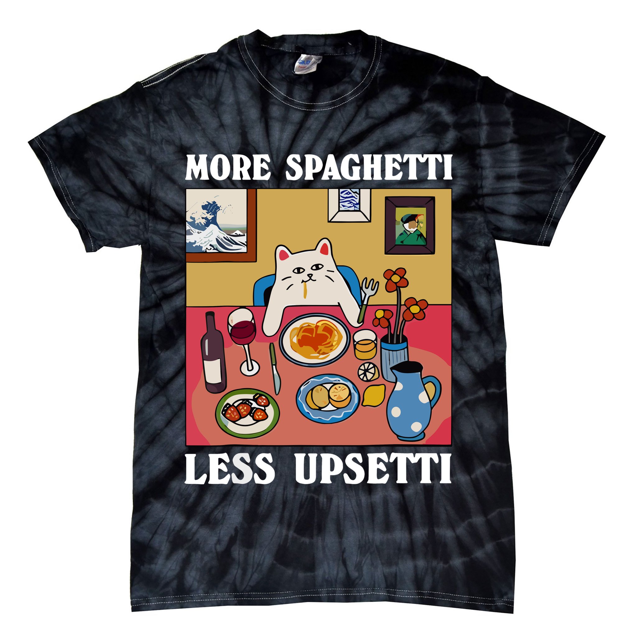 More Spaghetti Less Upsetti Funny Cute Cat Saying Quote Tie-Dye T-Shirt