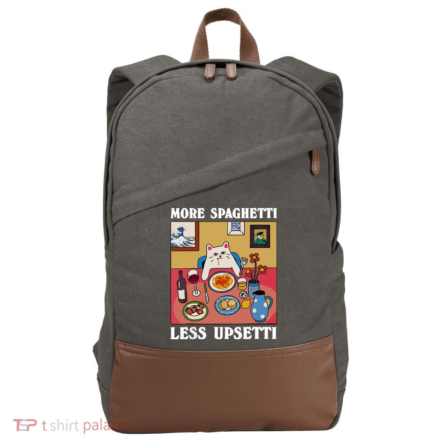 More Spaghetti Less Upsetti Funny Cute Cat Saying Quote Cotton Canvas Backpack