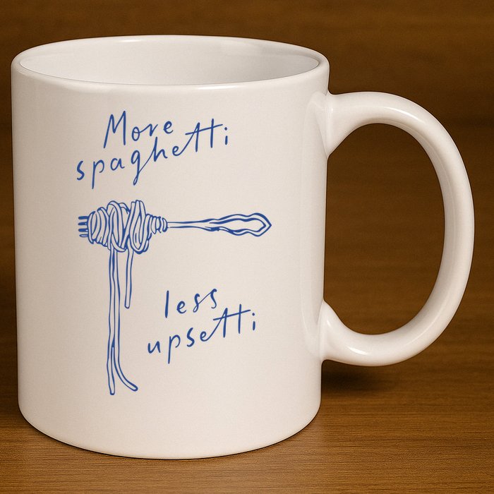 More Spaghetti Less Upsetti 11oz C Handle Ceramic Mug