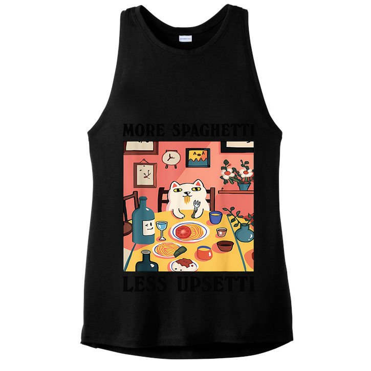 More Spaghetti Less Upsetti Cat Eating Spaghetti Ladies PosiCharge Tri-Blend Wicking Tank
