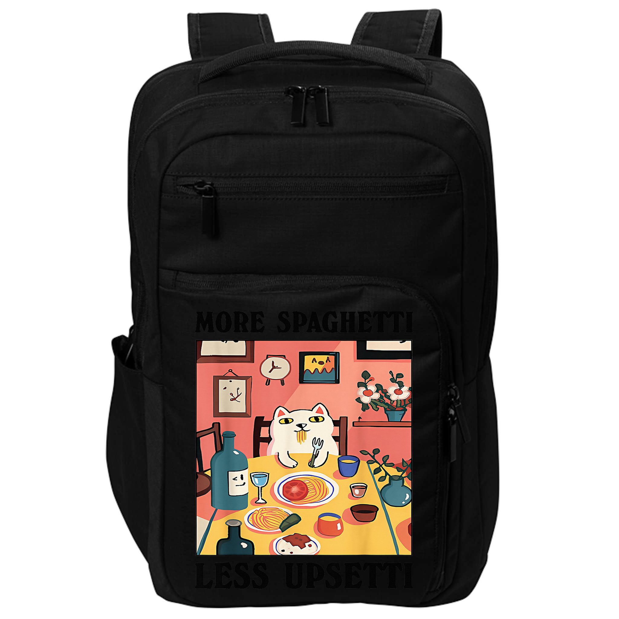 More Spaghetti Less Upsetti Cat Eating Spaghetti Impact Tech Backpack