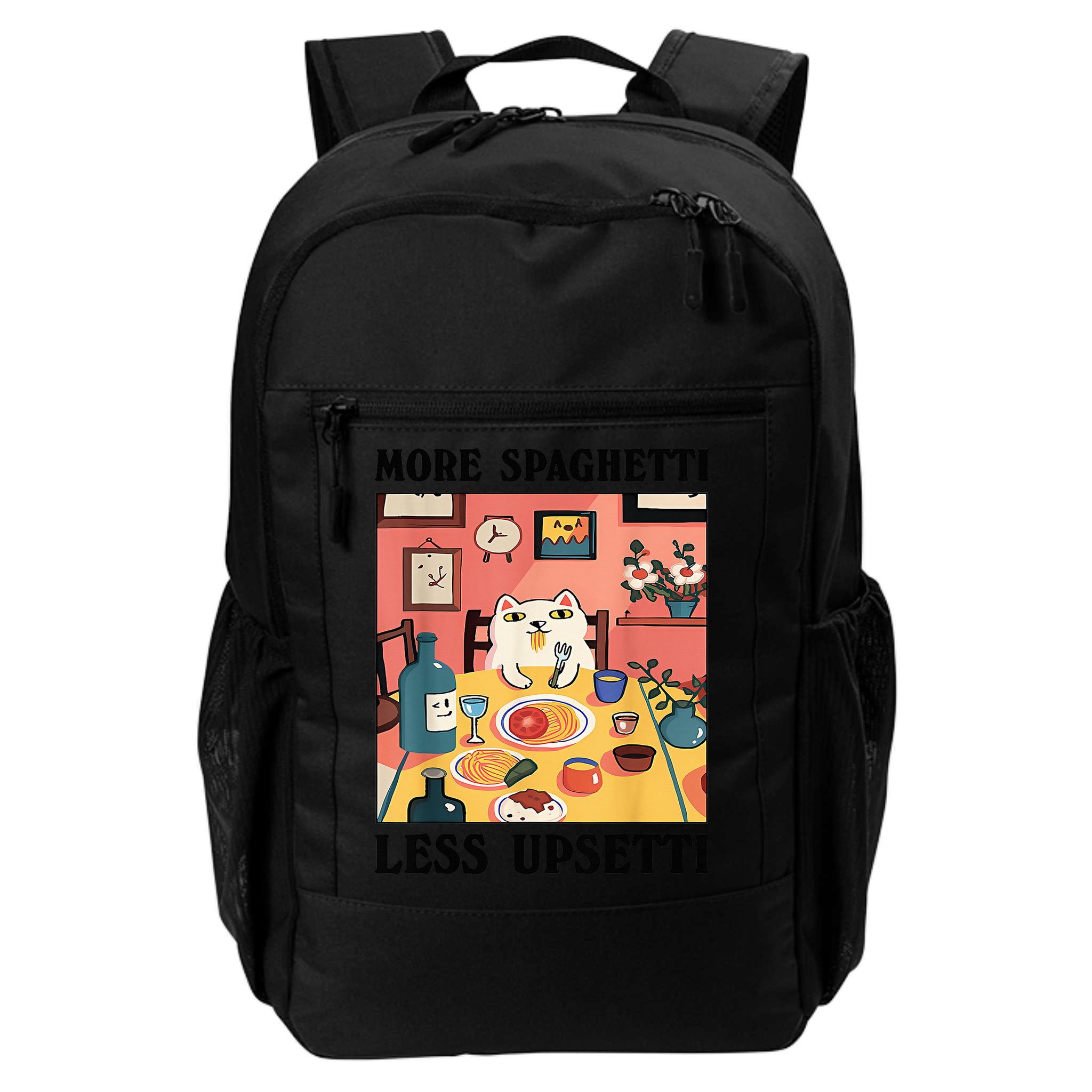 More Spaghetti Less Upsetti Cat Eating Spaghetti Backpack