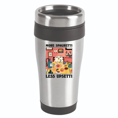More Spaghetti Less Upsetti Cat Eating Spaghetti 16oz Travel Tumbler