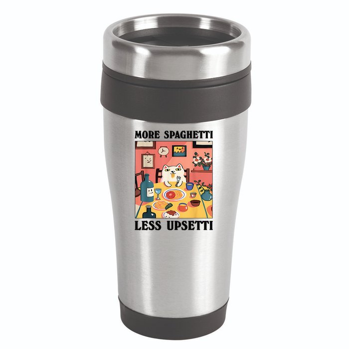 More Spaghetti Less Upsetti Cat Eating Spaghetti 16oz Travel Tumbler
