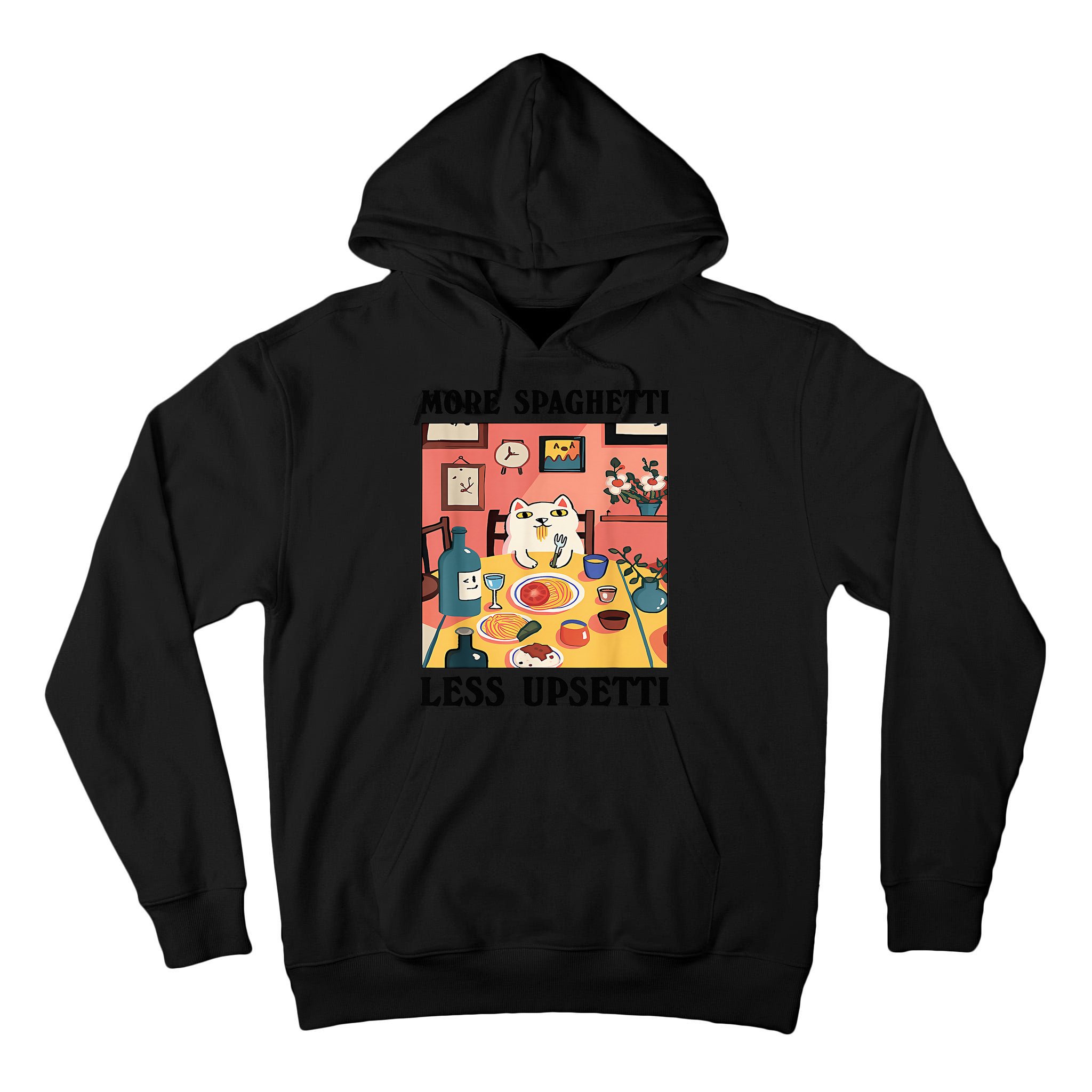 More Spaghetti Less Upsetti Cat Eating Spaghetti Tall Hoodie