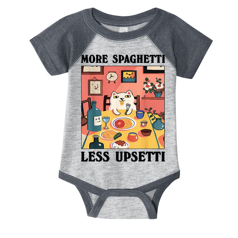 More Spaghetti Less Upsetti Cat Eating Spaghetti Infant Baby Jersey Bodysuit