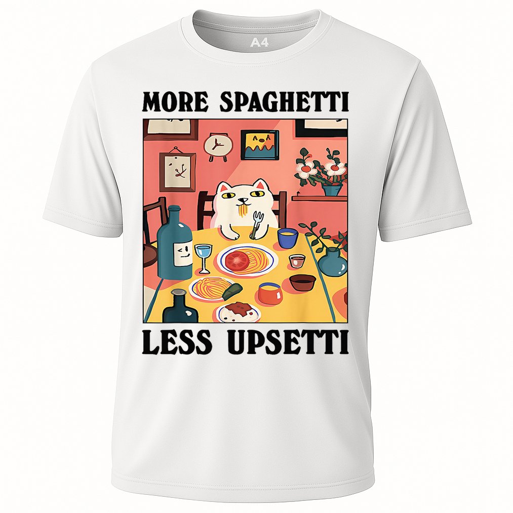 More Spaghetti Less Upsetti Cat Eating Spaghetti Performance Shirt