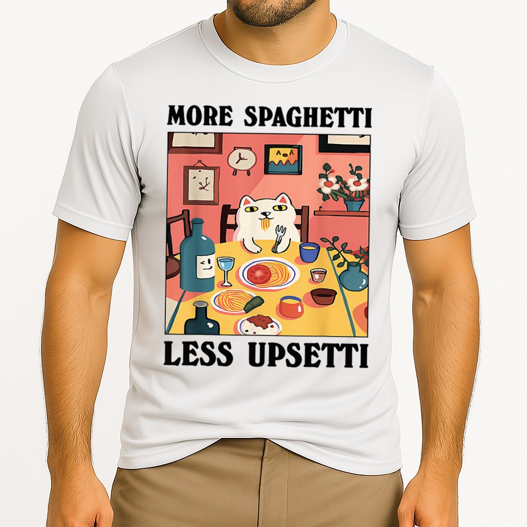 More Spaghetti Less Upsetti Cat Eating Spaghetti Performance Shirt
