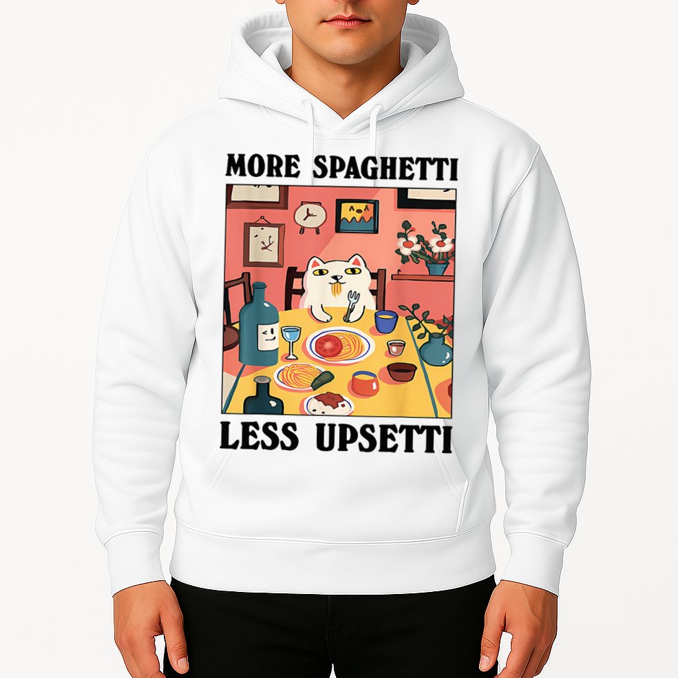 More Spaghetti Less Upsetti Cat Eating Spaghetti Hoodie