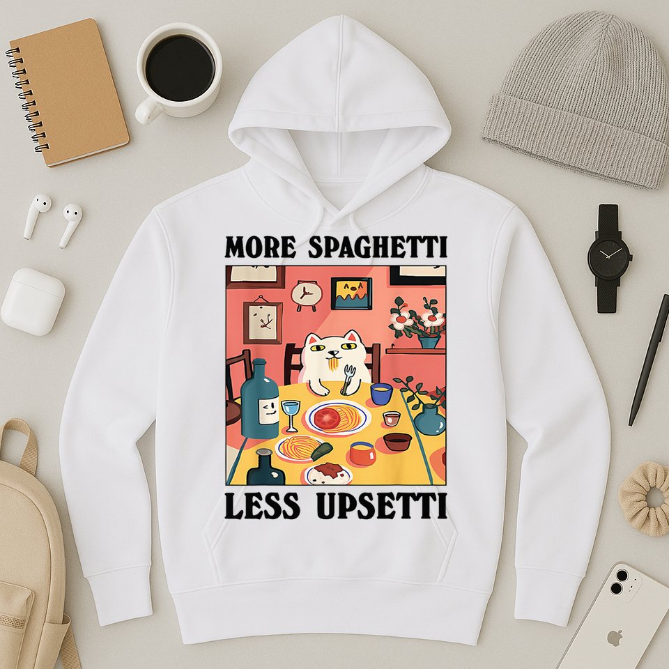 More Spaghetti Less Upsetti Cat Eating Spaghetti Hoodie