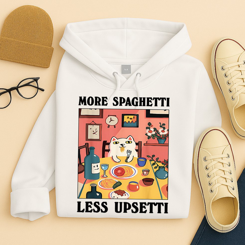 More Spaghetti Less Upsetti Cat Eating Spaghetti Hoodie