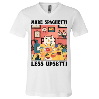 More Spaghetti Less Upsetti Cat Eating Spaghetti V-Neck T-Shirt