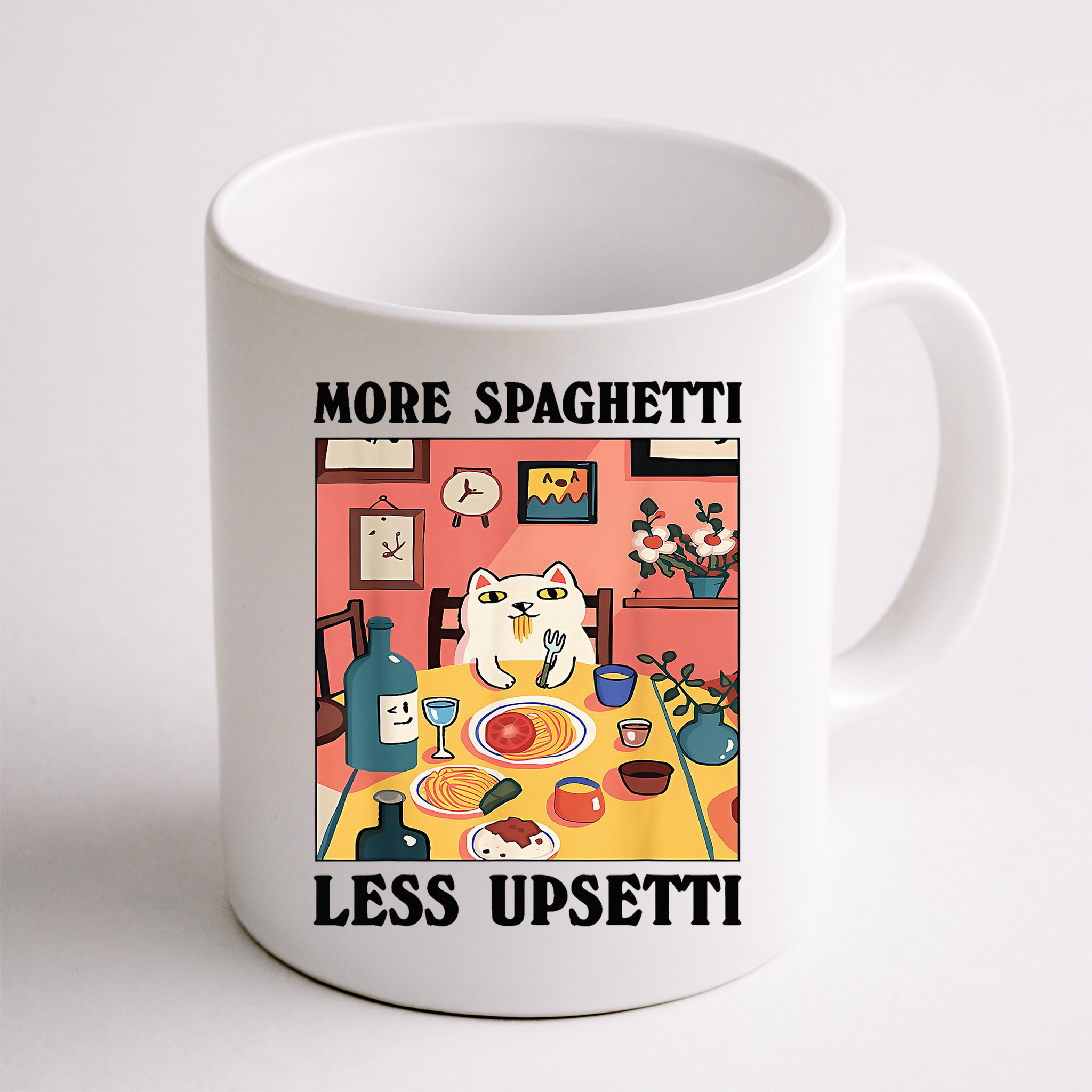 More Spaghetti Less Upsetti Cat Eating Spaghetti Mug