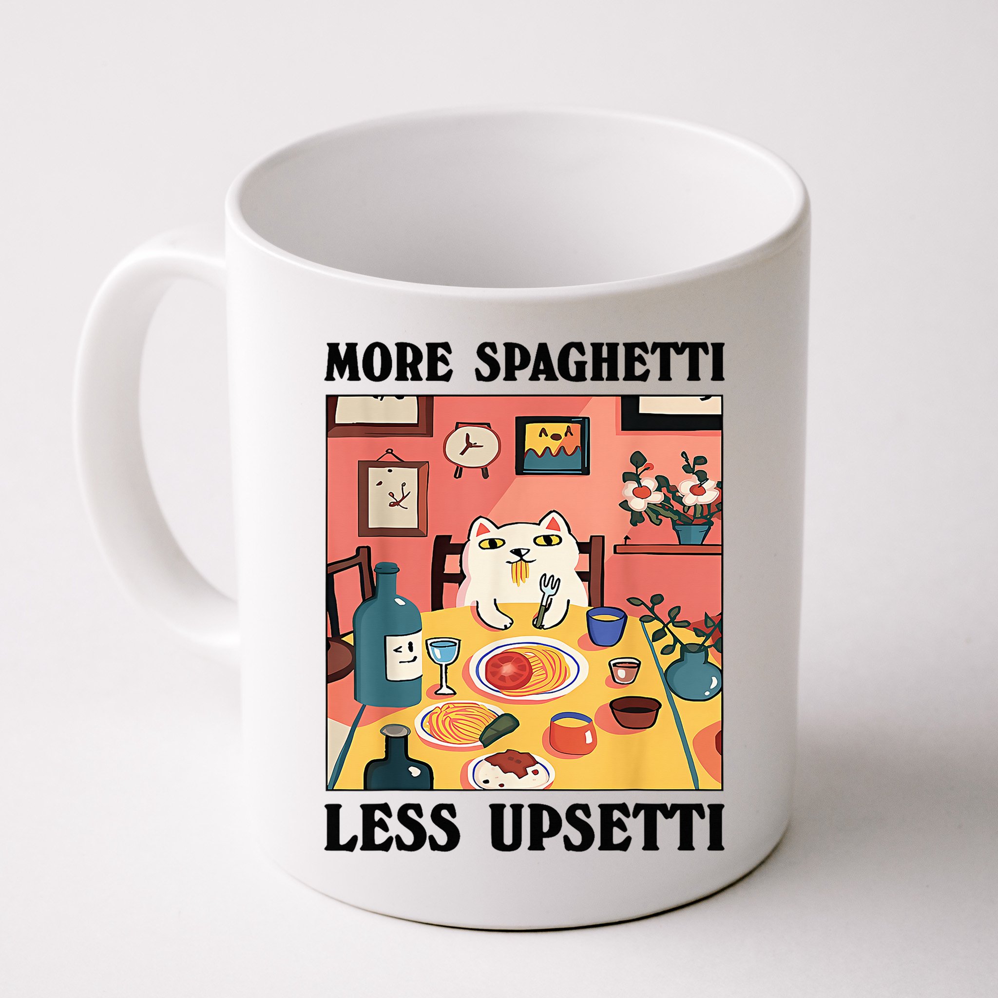More Spaghetti Less Upsetti Cat Eating Spaghetti Mug