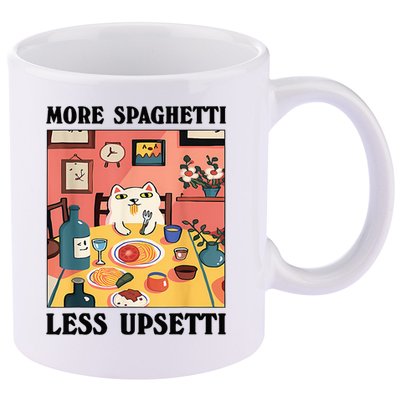 More Spaghetti Less Upsetti Cat Eating Spaghetti 11oz C Handle Ceramic Mug