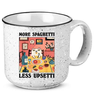 More Spaghetti Less Upsetti Cat Eating Spaghetti 15oz Campfire Ceramic Mug