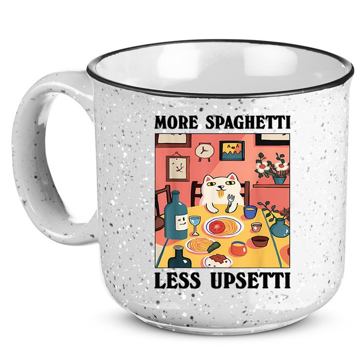More Spaghetti Less Upsetti Cat Eating Spaghetti 15oz Campfire Ceramic Mug