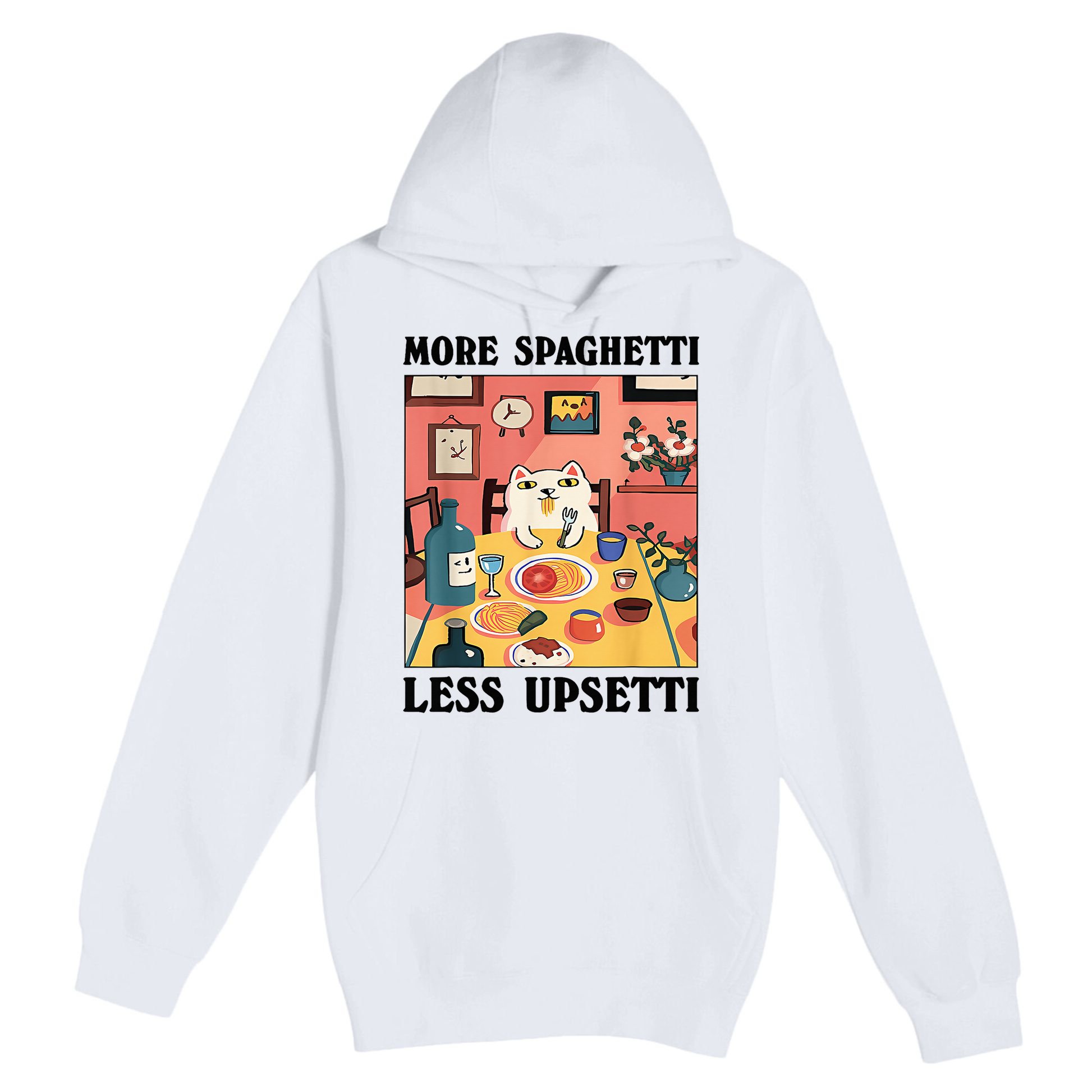 More Spaghetti Less Upsetti Cat Eating Spaghetti Premium Pullover Hoodie
