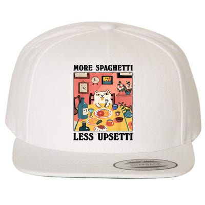 More Spaghetti Less Upsetti Cat Eating Spaghetti Wool Snapback Cap