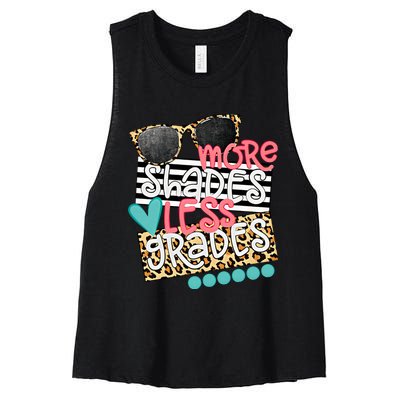 More Shades Less Grades Happy Last Day Of School Goodbye School Hello Summer Women's Racerback Cropped Tank