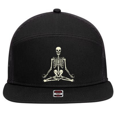 Meditating Skeleton Lotus Yoga Zen Balance Halloween Costume 7 Panel Mesh Trucker Snapback Hat