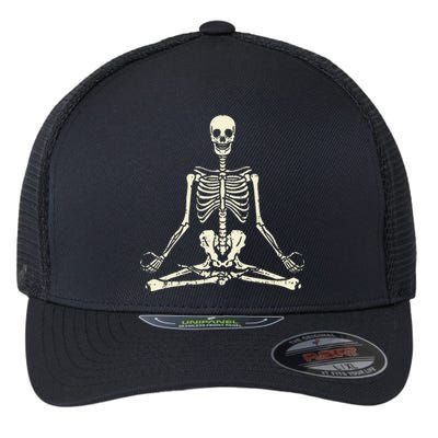 Meditating Skeleton Lotus Yoga Zen Balance Halloween Costume Flexfit Unipanel Trucker Cap