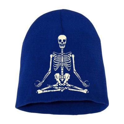 Meditating Skeleton Lotus Yoga Zen Balance Halloween Costume Short Acrylic Beanie