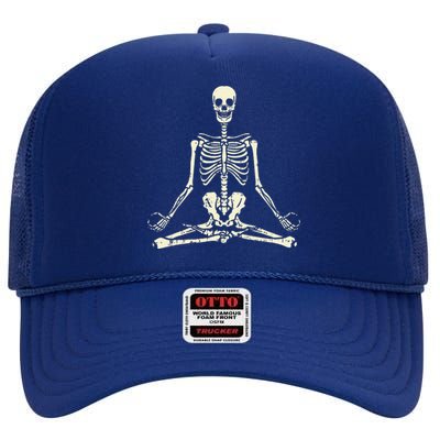 Meditating Skeleton Lotus Yoga Zen Balance Halloween Costume High Crown Mesh Back Trucker Hat