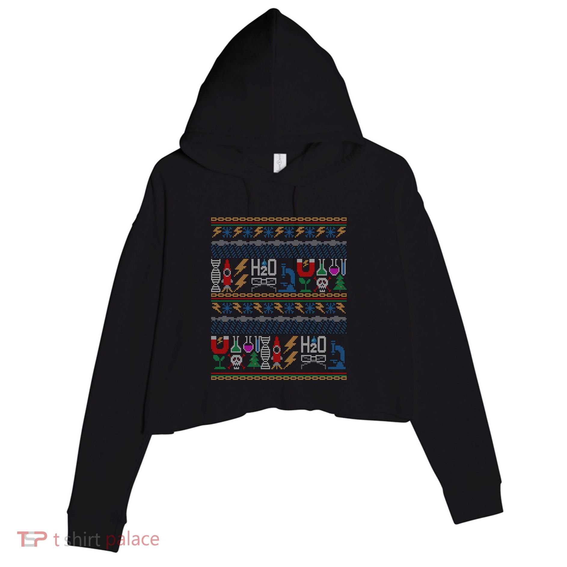 Merry Sciencemas Lab Scientist Ugly Christmas Sweater Gift Crop Fleece Hoodie