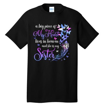 My Sister Lives In Heaven Memorial Quotes Brother Sis Tall T-Shirt