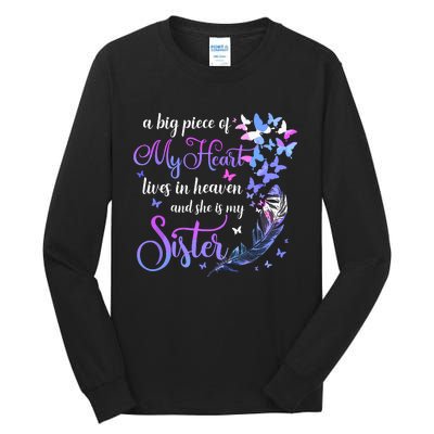 My Sister Lives In Heaven Memorial Quotes Brother Sis Tall Long Sleeve T-Shirt