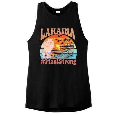 Maui Strong Lahaina Banyan Tree Maui Hawaii Shoreline Ladies PosiCharge Tri-Blend Wicking Tank