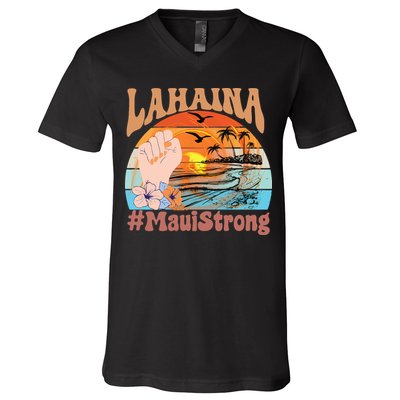 Maui Strong Lahaina Banyan Tree Maui Hawaii Shoreline V-Neck T-Shirt