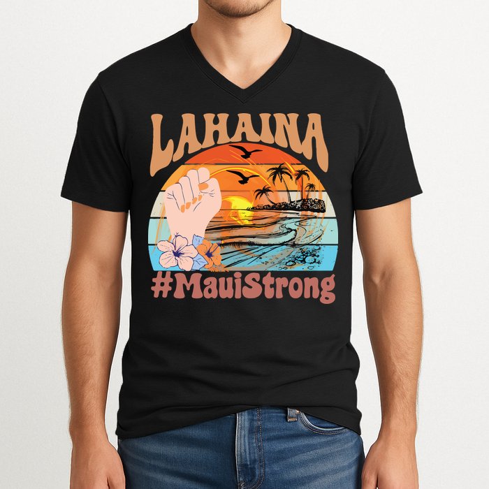 Maui Strong Lahaina Banyan Tree Maui Hawaii Shoreline V-Neck T-Shirt