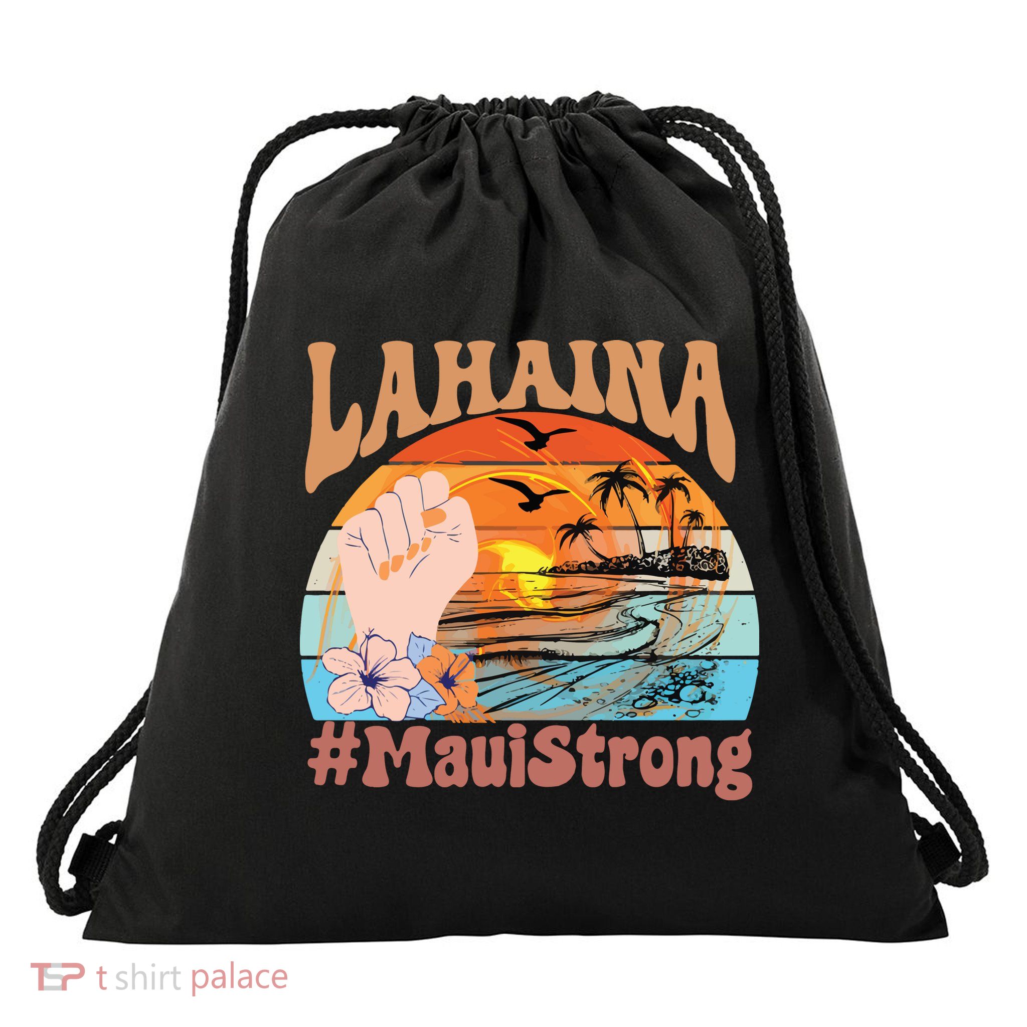 Maui Strong Lahaina Banyan Tree Maui Hawaii Shoreline Drawstring Bag