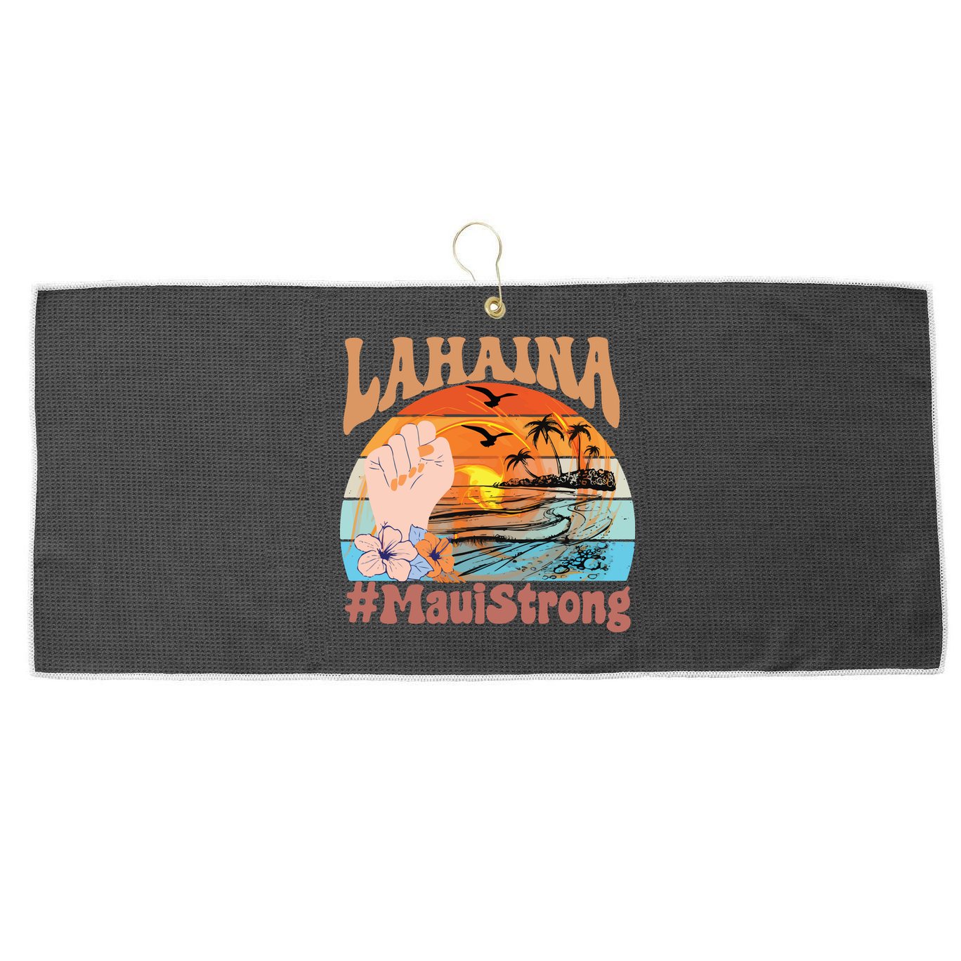 Maui Strong Lahaina Banyan Tree Maui Hawaii Shoreline Large Microfiber Waffle Golf Towel