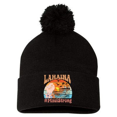 Maui Strong Lahaina Banyan Tree Maui Hawaii Shoreline Pom Pom 12in Knit Beanie