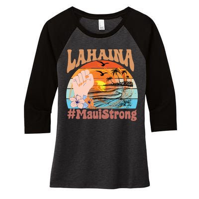 Maui Strong Lahaina Banyan Tree Maui Hawaii Shoreline Women's Tri-Blend 3/4-Sleeve Raglan Shirt