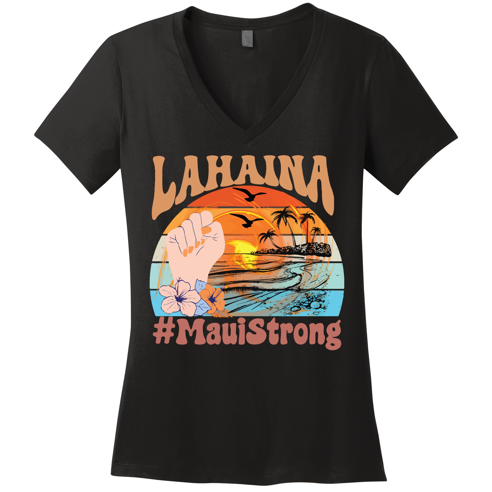 Maui Strong Lahaina Banyan Tree Maui Hawaii Shoreline Women's V-Neck T-Shirt