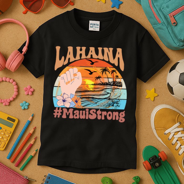 Maui Strong Lahaina Banyan Tree Maui Hawaii Shoreline Kids T-Shirt