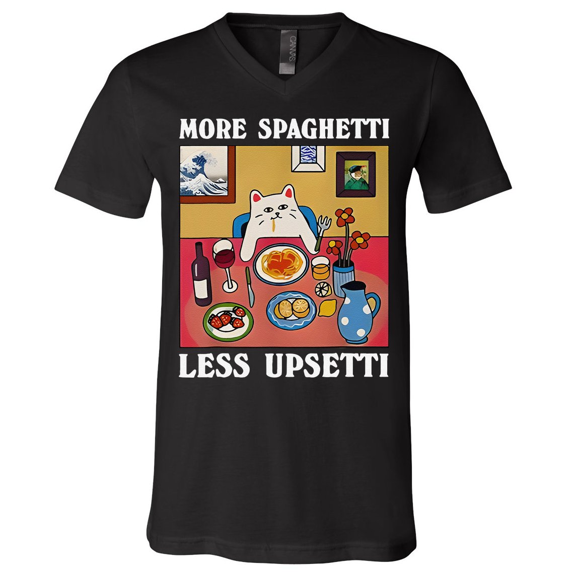 More Spaghetti Less Upsetti Funny Cute Cat Saying Quote Gift V-Neck T-Shirt