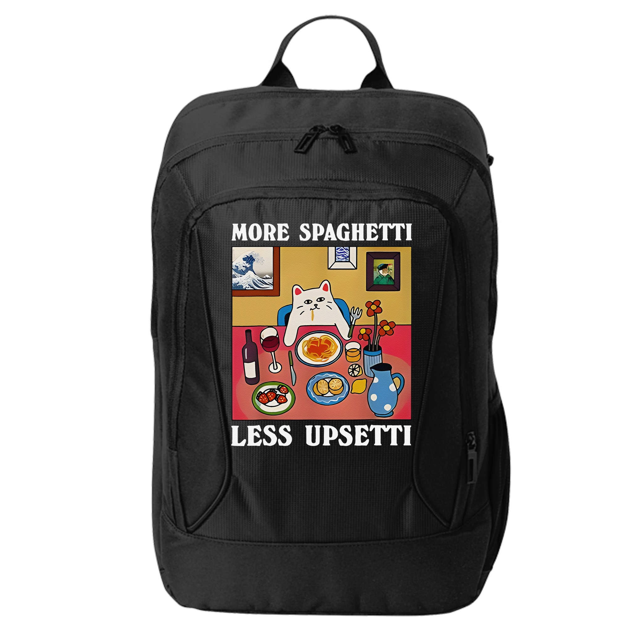 More Spaghetti Less Upsetti Funny Cute Cat Saying Quote Gift City Backpack
