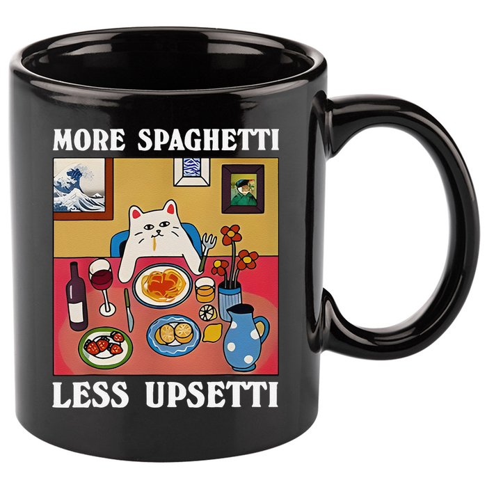 More Spaghetti Less Upsetti Funny Cute Cat Saying Quote Gift 11oz C Handle Ceramic Mug