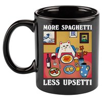 More Spaghetti Less Upsetti Funny Cute Cat Saying Quote Gift 11oz C Handle Ceramic Mug