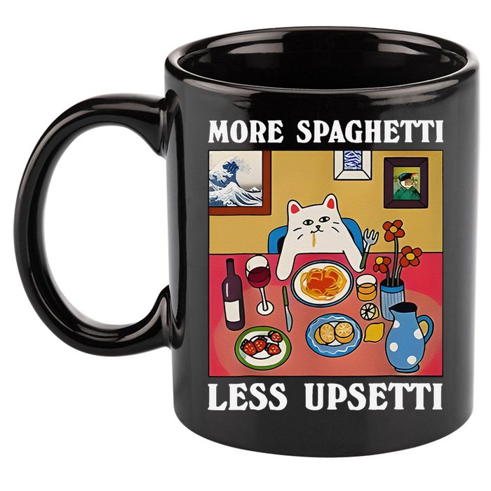 More Spaghetti Less Upsetti Funny Cute Cat Saying Quote Gift 11oz C Handle Ceramic Mug